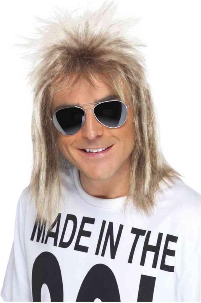 Smiffys - 80s Mullet Blonde Pruik - Wit