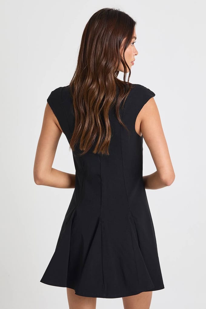 boohoo Dames Bengaline skaterjurk met boezemstrik | Black | Maat: 16