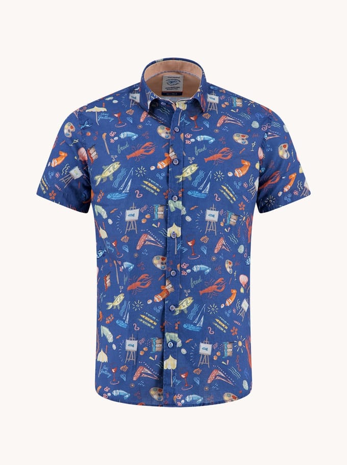 A Fish Named Fred A Fish Named Fred Overhemd Korte Mouw Doodle Navy  M
