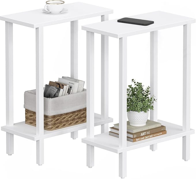 Kleine bijzettafel - Smal eindtafel - Ruimtebesparend meubel - Set van twee - 20 x 40 cm - Wit