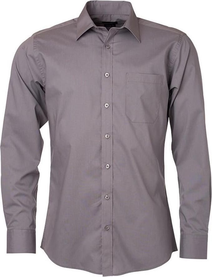 James and Nicholson Heren Longsleeve Poplin Shirt (Staalgrijs)