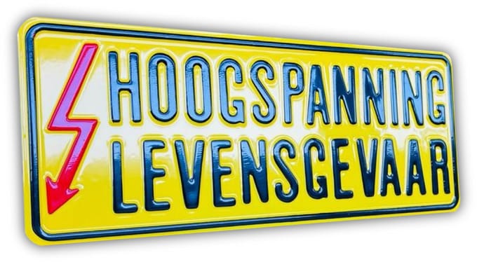 Hoogspanning Levensgevaarlijk - Aluminium Geperst - Bord 36x15 cm