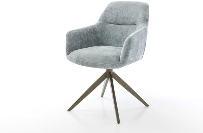 Eetkamerstoel Pejo-Flex kruisframe breed afwerking met titanium chenille pastelblauw 360° draaibaar pocketveer kern