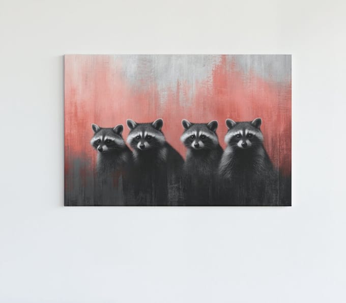 Canvas Schilderijen - Wilde Dieren - Wasberen - 60x40x2 cm