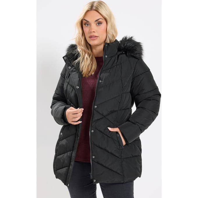 Yours Zwarte Korte Gewatteerde Jas Size 42