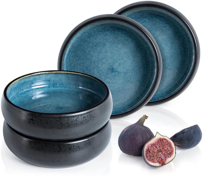 Moritz & Moritz SOLID 4-delige Dessert Schaaltjes Set - Blauw - Aardewerk Borden voor 4 Persoons - 14cm