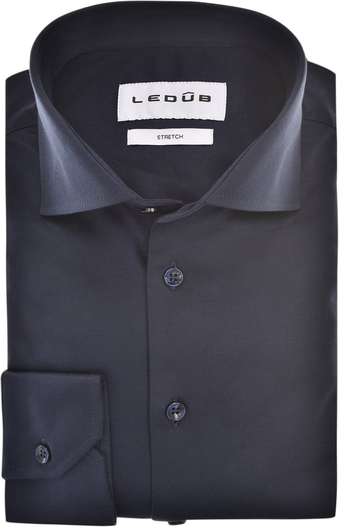 Ledub modern fit overhemd - jersey - donkerblauw - Strijkvriendelijk - Boordmaat: 41