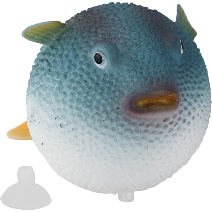 Poisson-globe lumineux d'aquarium en caoutchouc simulé avec ventouse pour aquariums bleu