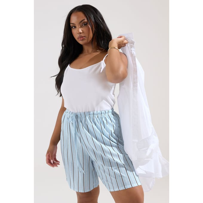 Yours Gestreepte Short Met Textuur In Lichtblauw Size 42