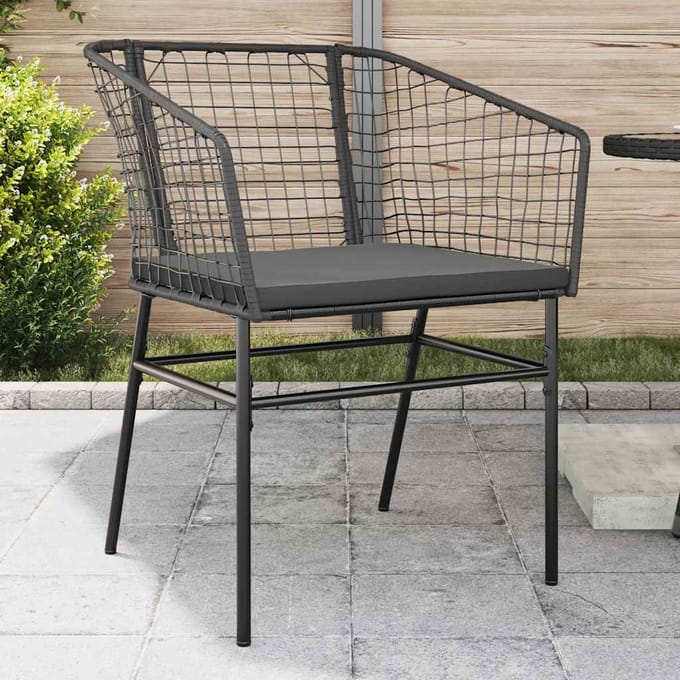 vidaXL - Tuinstoelen - 2 - st - met - kussens - poly - rattan - zwart