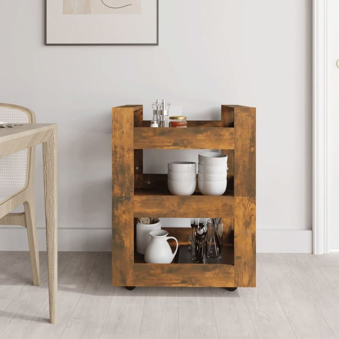 vidaXL - Keukentrolley - 60x45x80 - cm - bewerkt - hout - gerookt - eikenkleurig