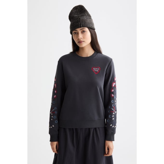 Scotch & Soda Embroidered Regular Fit Sweatshirt Charcoal Art Größe: S | Pullover Outlet | Damen | Schwarz