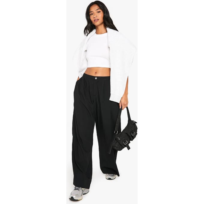 boohoo Dames Petite lage taille broek met rechte pijpen | Black | Maat: 10