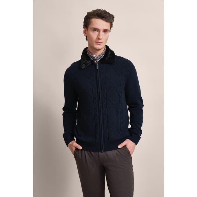 Bugatti Herren Vest met kraag van imitatiebont