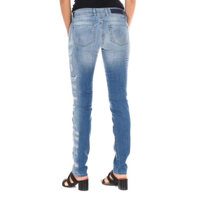 Lange denim broek versleten en gescheurd effect 10DBF0598 vrouw