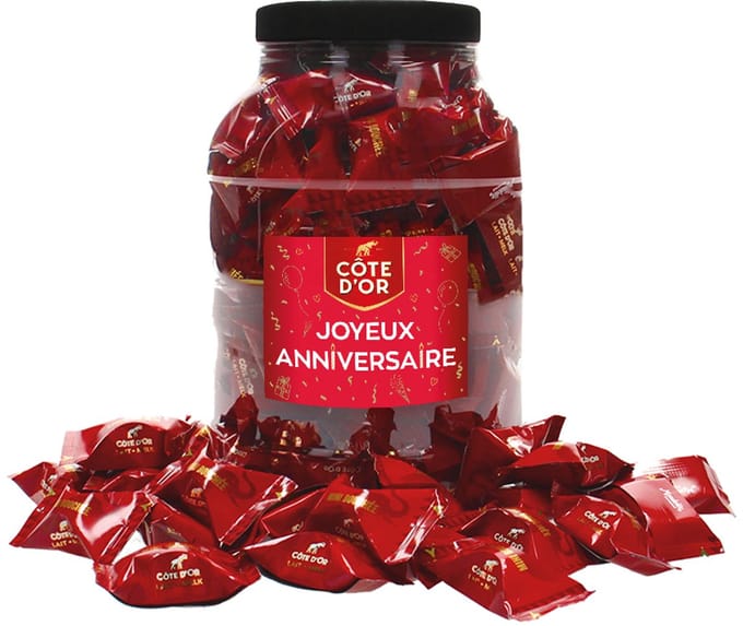 Cote d'Or Mini Bouchée chocolade met opschrift "Joyeux Anniversaire!" - chocolade verjaardagscadeau - melkchocolade met praliné - 1000g