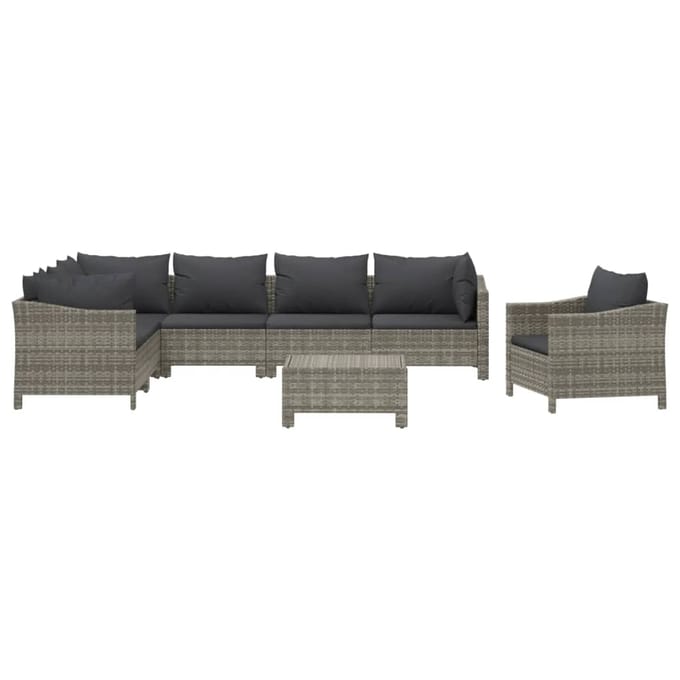 vidaXL - 8-delige - Loungeset - met - kussens - poly - rattan - grijs