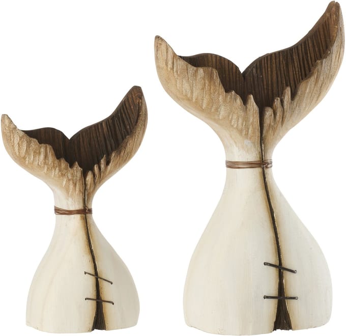 J-Line decoratie Walvis Staart - hout - naturel/wit - large