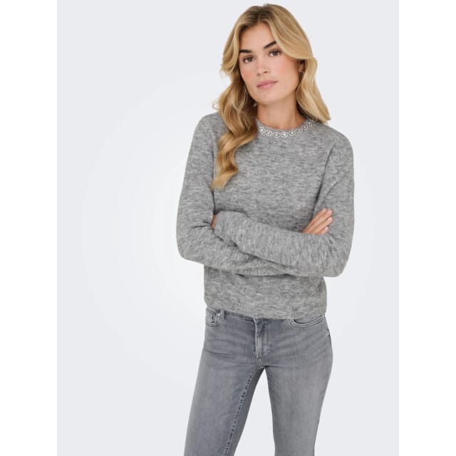 Jacqueline de Yong Trui Jdyalva Life L/s Embellish Pullover 15351917 Medium Grey Melange/silver Emb Dames Maat - M