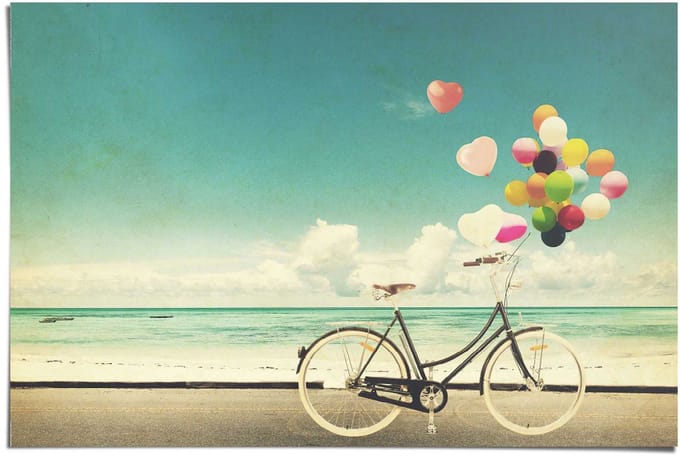 Poster Fiets en Ballonnen - 61 x 91,5 - Papier - REINDERS