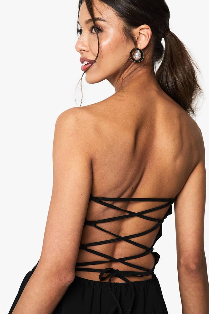 boohoo Dames Petite Puffball Bandeau Mini Jurk | Black | Maat: 8