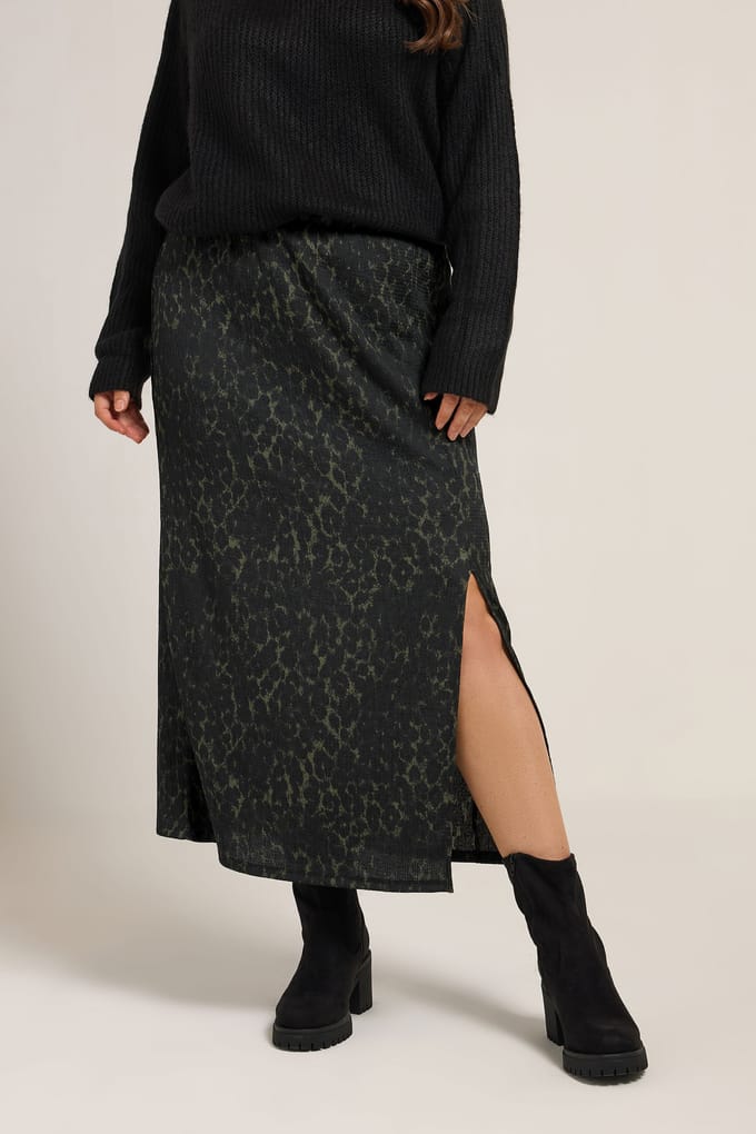 Yours Khaki Groene Luipaardprint Textuur Tube Rok Size 42