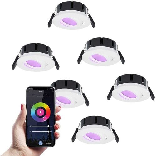 HOFTRONIC SMART Set van 6 Napels smart inbouwspots - IP65 Waterdicht - 8 Watt 600 Lumen - Kantelbaar - Wifi + Bluetooth - RGBWW - Google Home, Amazon