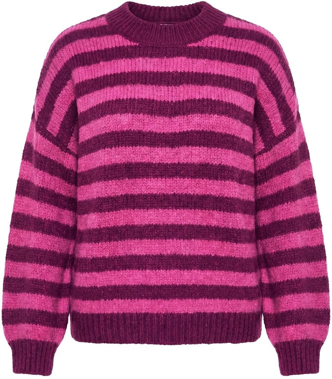 Studio Untold - Dames - Trui oversized grof breisel kleurrijke strepen - Aubergine - Maat 46+