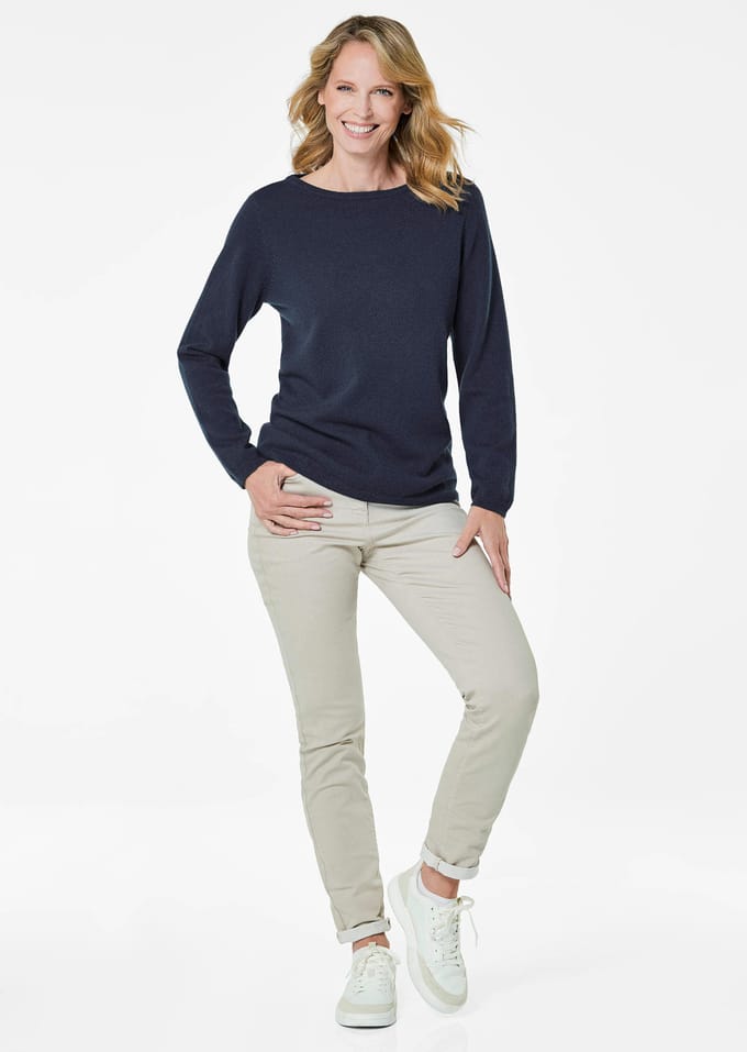 Pullover van kasjmier met boothals - marine - Gr. 42 van Goldner Fashion
