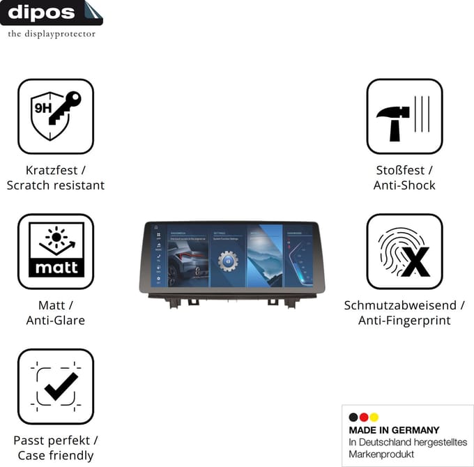 dipos – 2x Matte Pantserfolie geschikt voor Erisin ES4748N 12.3 Zoll | 9H Screenprotector