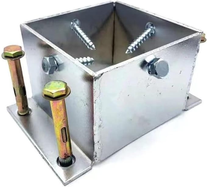 Verstelbare Houder - Paalanker - Buitenstructuren Bouwen - 4mm Staal Constructie - 80 x 80 mm - Zwart