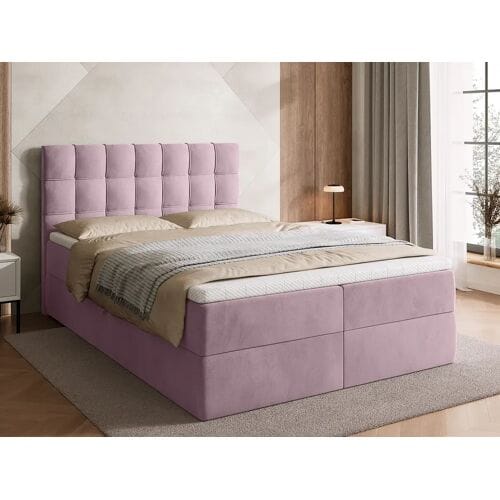 BroMARKT Boxspringbed met hoofdeinde, matras en dekmatras - DETROIT - 140x200 - poederroze