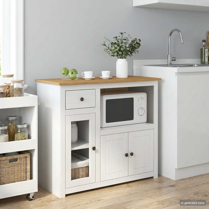 vidaXL Magnetron Dressoir PANAMA Wit en Honing Was 99.5 x 44 x 86.5 cm
