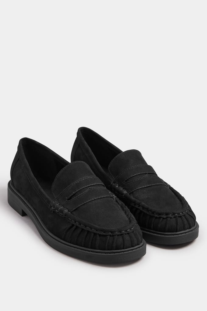Yours Zwarte Loafers Van Imitatiesuède Met Gerimpelde Voorkant En Extra Brede Eeepasvormsize 41EEE
