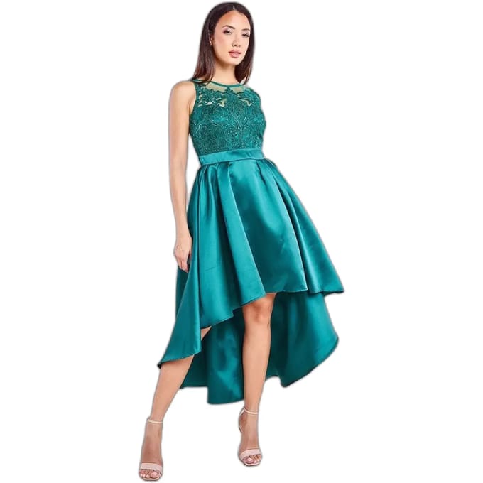 Damesjurk Goddiva Sequin & Satin Dipped Hem