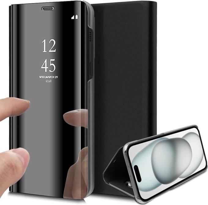 Hoesje geschikt voor iPhone 15 - Book Case Spiegel Zwart