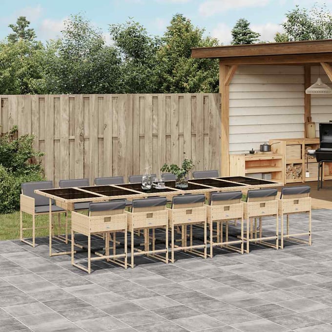 vidaXL - 13-delige - Tuinset - met - kussens - poly - rattan - gemengd - beige