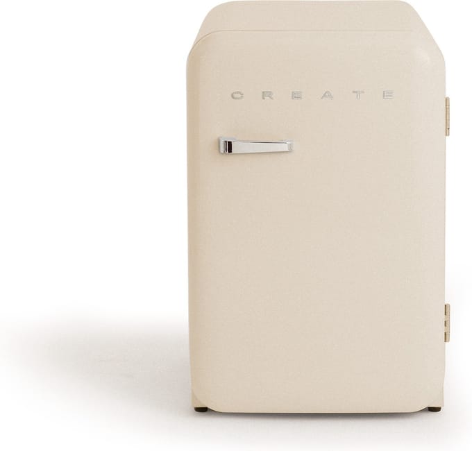 CREATE - Koelkast in retrostijl - Gebroken wit - Handvat Zilver - FRIDGE RETRO 107L