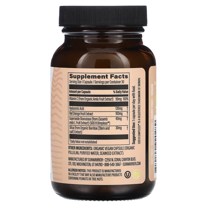 Sunwarrior, vorm, glad, cellulitisverzorging, 30 plantaardige capsules