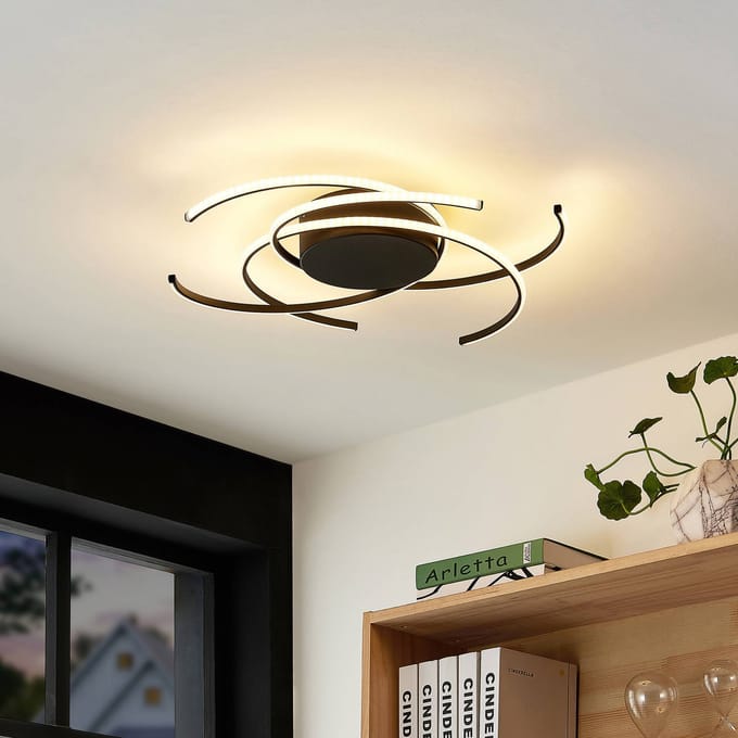 Lindby LED plafondlamp, Hamza, Ø 49 cm, zwart, aluminium