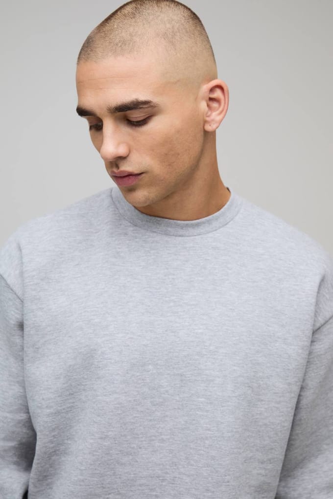 Essential Oversized Crew Neck Sweatshirt | Grey Marl | Size XS