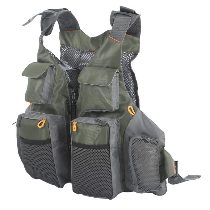 Vliegvissen Vest Multi-Pocket Gilet Verstelbaar Visreddingsvest met Drijfkussen gray