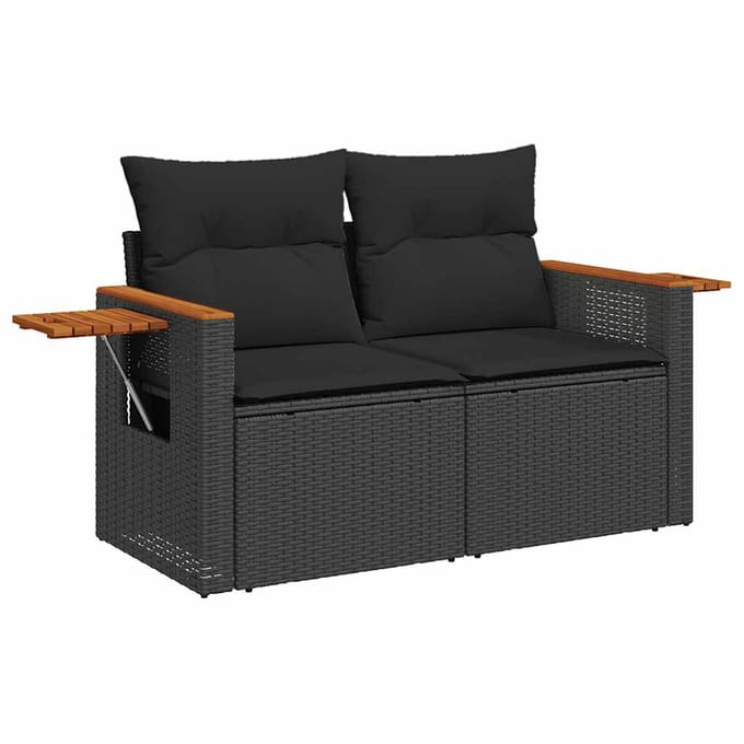 vidaXL - 9-delige - Loungeset - met - kussens - poly - rattan - zwart