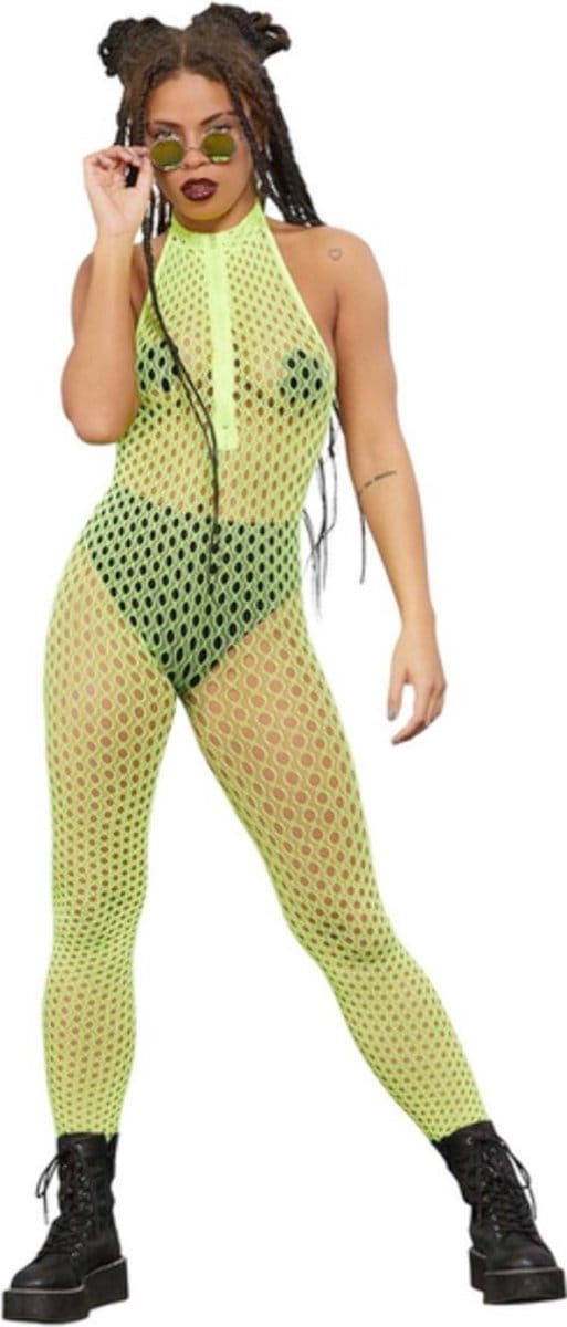 Fever - Sleeveless Zipped Neon Bodystocking - Geel