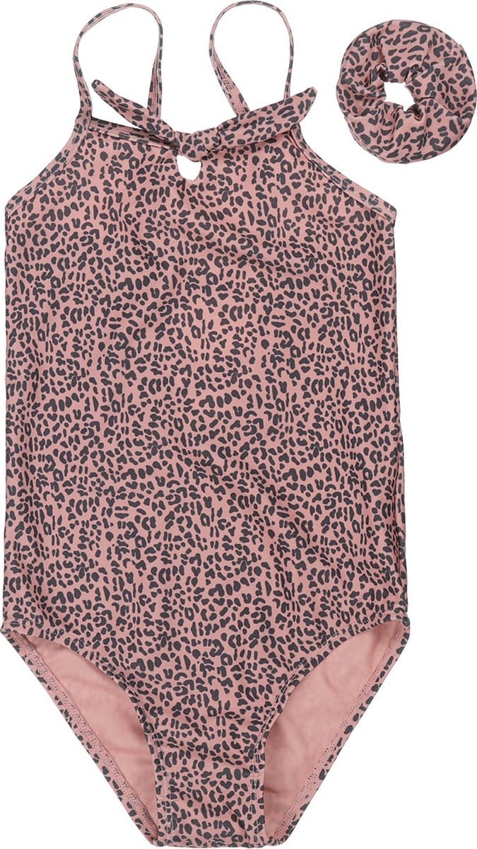 DJ Dutch meiden badpak met panterprint en scrunchie Pink