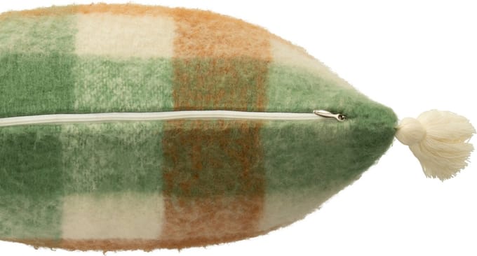 J-Line kussen Ruitjes + Kwastjes - acryl - wit/groen/bruin