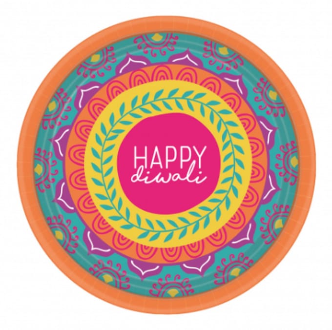 Wegwerpbordjes - happy diwaldi - 8 stuks - 17cm