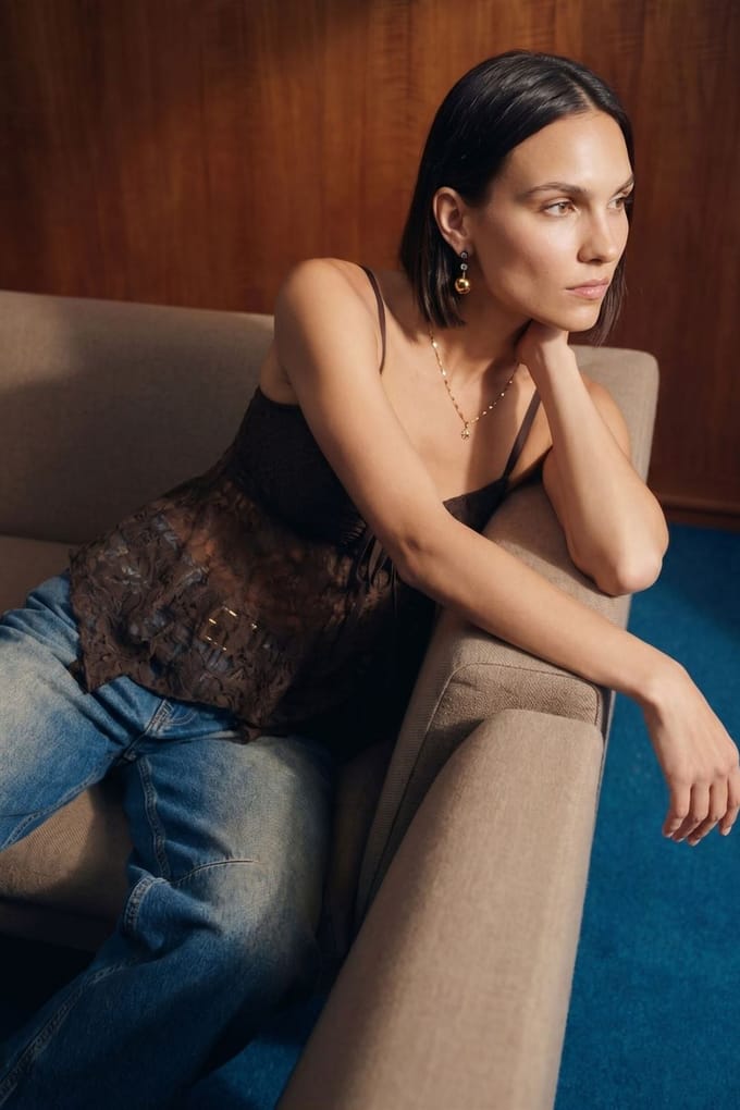 Kant strikvoorzijde mouwloze blouse
