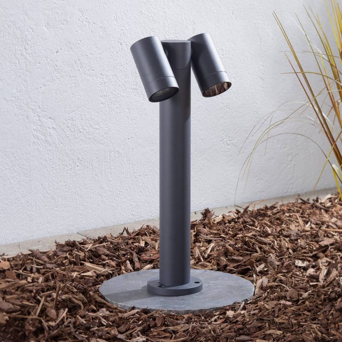 PRIOS - Sokkellamp - 2lichts - Aluminium, glas - H: 45 cm - GU10 - antraciet
