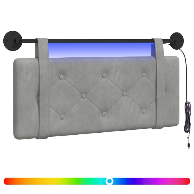 vidaXL - Hangend - hoofdbord - Met - LED-verlichting - Lichtgrijs - Fluweel